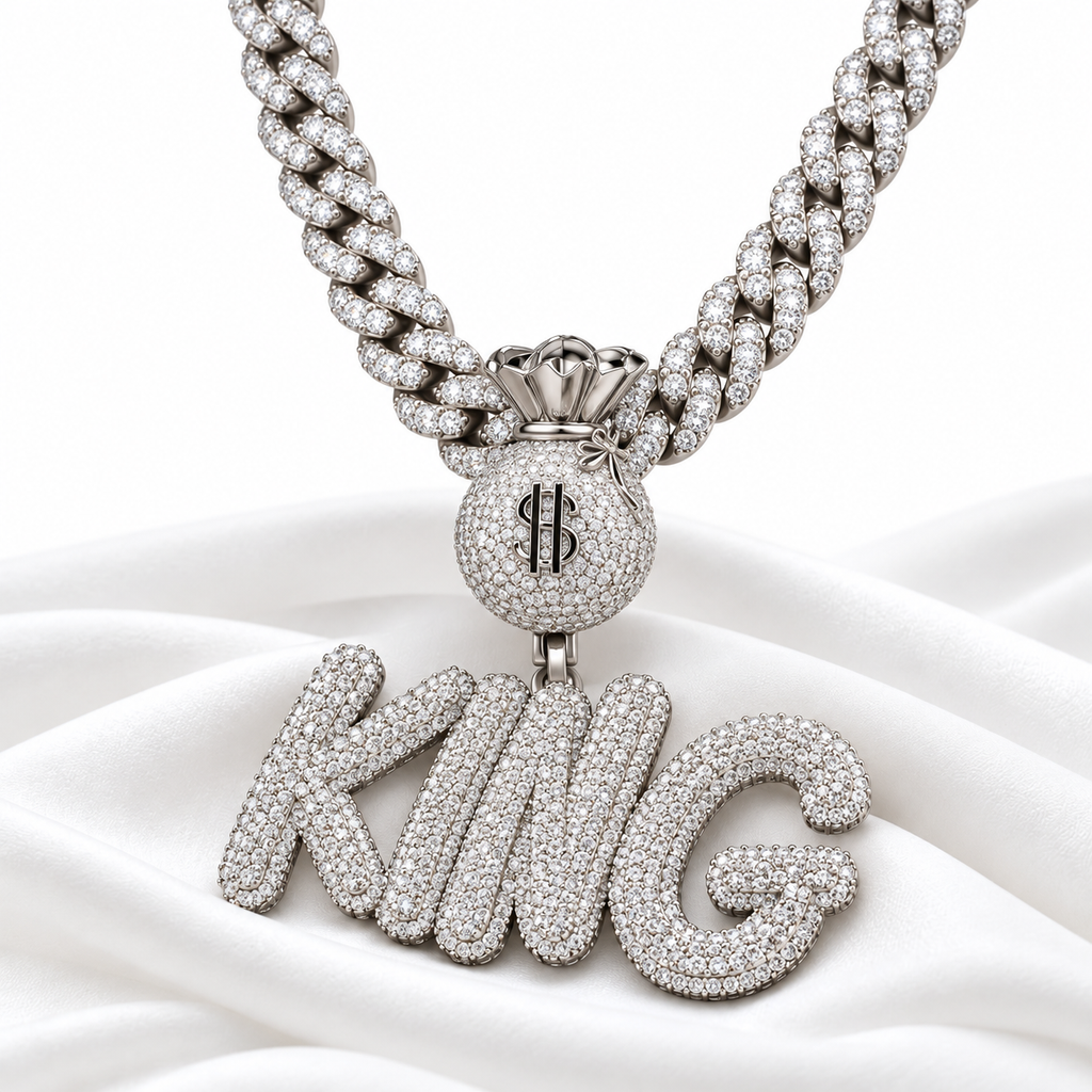 Iced Out KING Pendant with Money Bag Bail | Hip Hop Jewelry