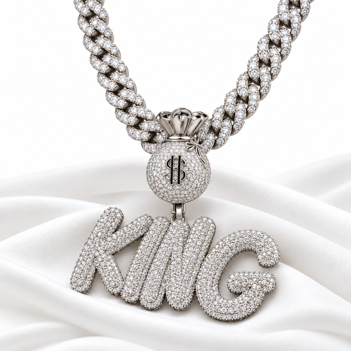 Iced Out KING Pendant with Money Bag Bail | Hip Hop Jewelry