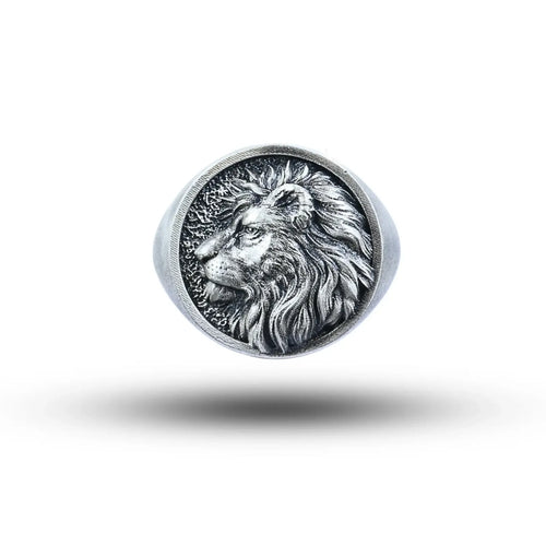 African Lion Head 925 Sterling Silver Signet Ring