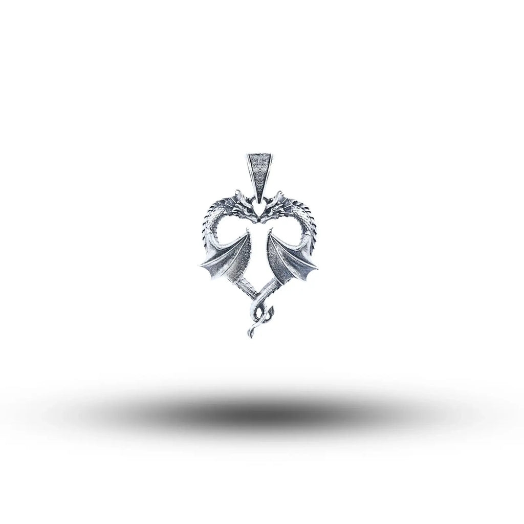 Dragons Creature Animal Love Heart 925 Sterling Silver Pendant