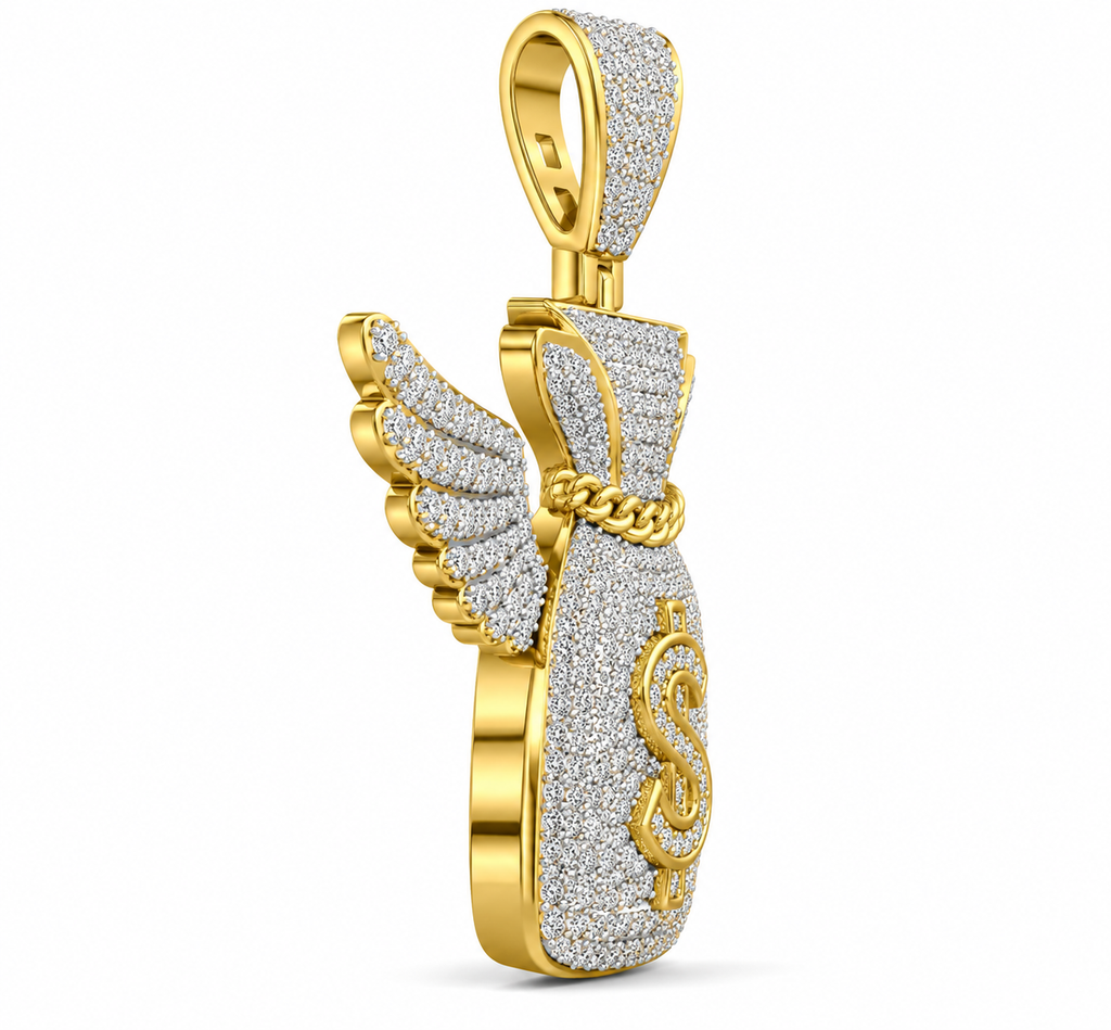 Flying Money Bag Iced Out Statement Pendant