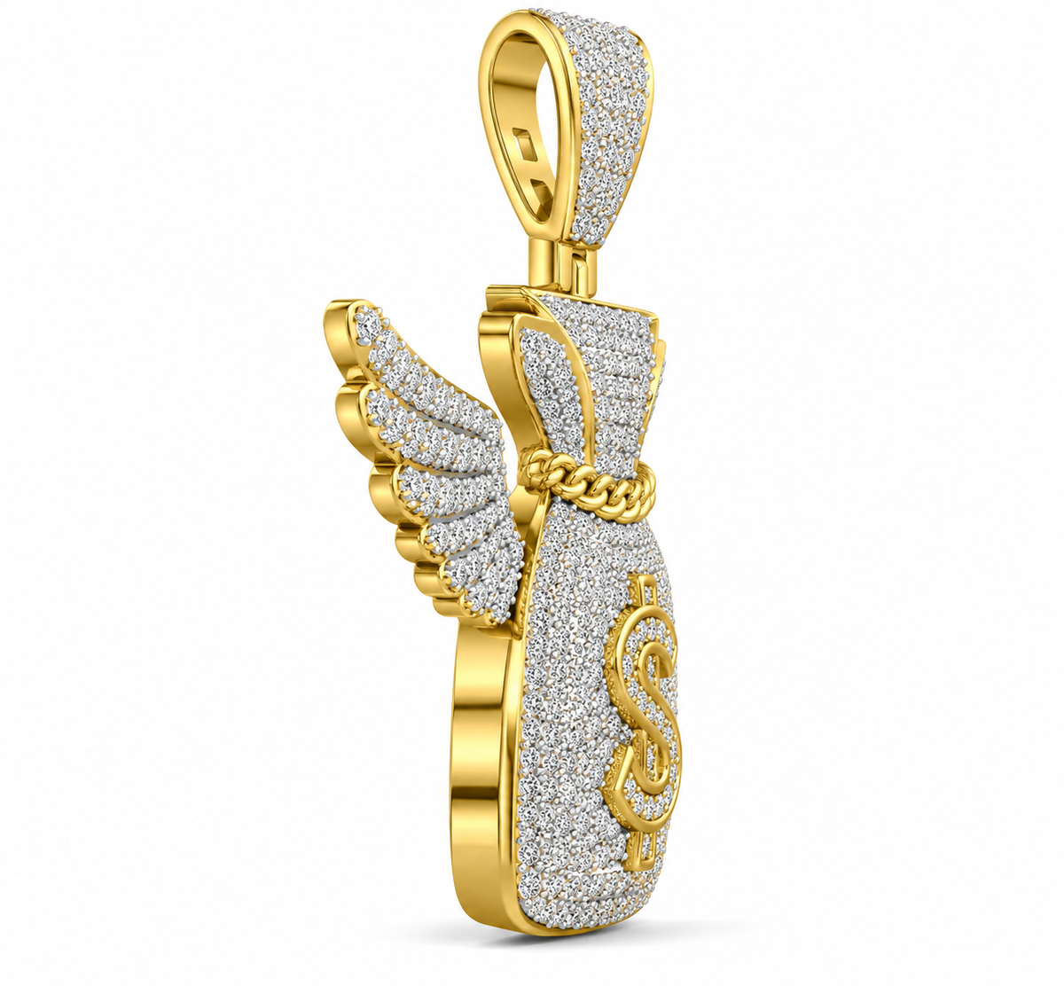 Flying Money Bag Iced Out Statement Pendant