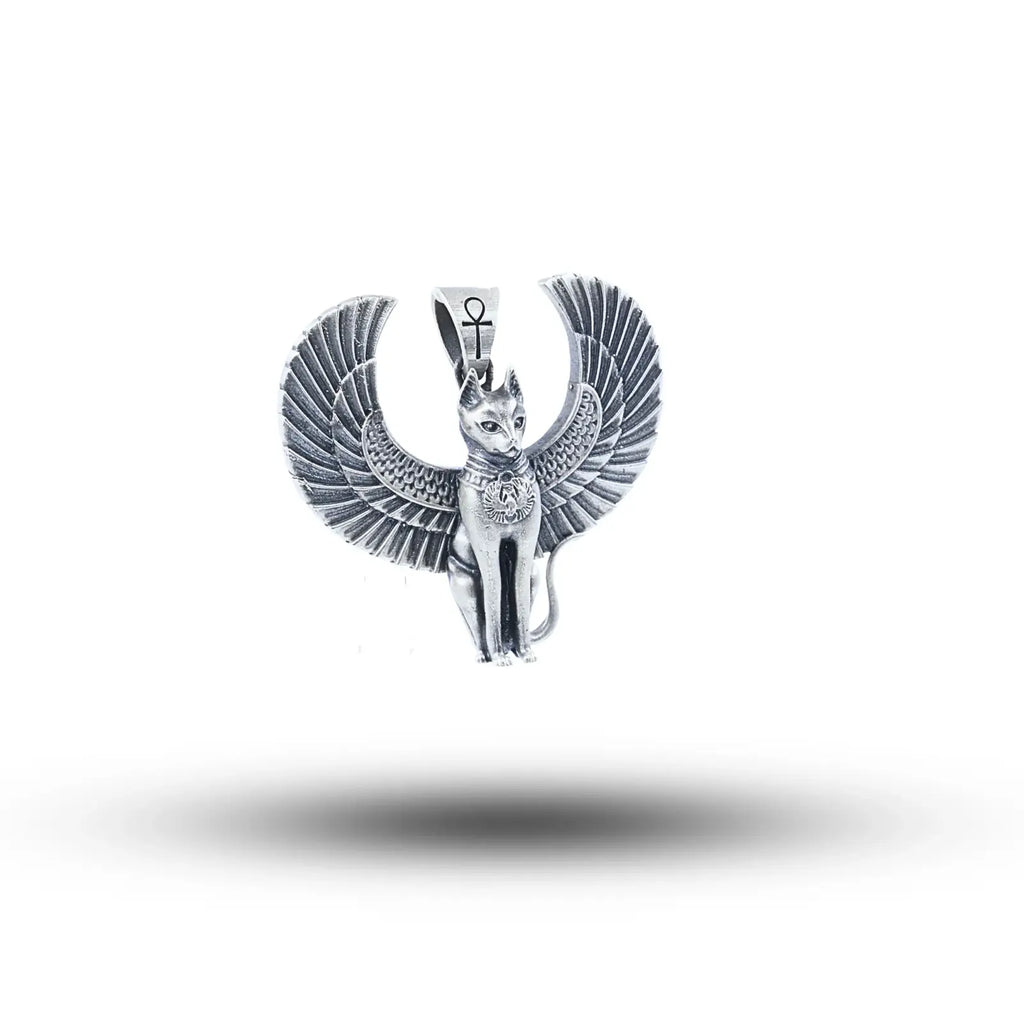 Winged Egyptian Cat 925 Sterling Silver Pendant01