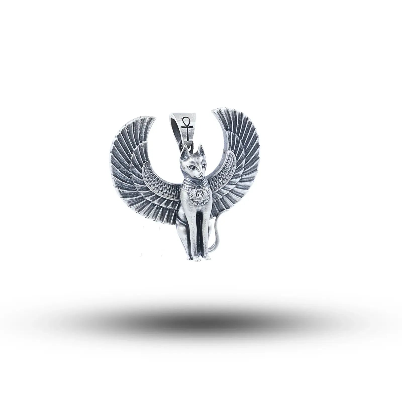 Winged Egyptian Cat 925 Sterling Silver Pendant01