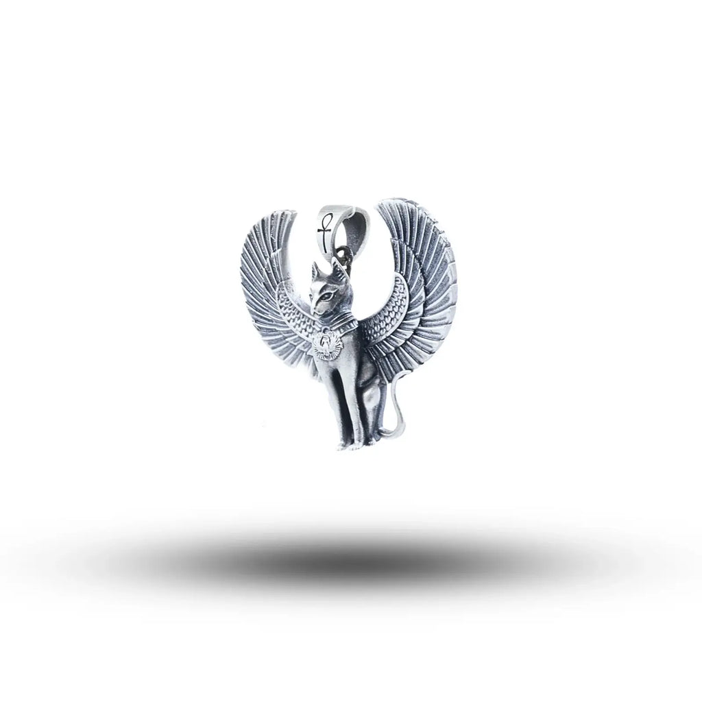 Winged Egyptian Cat 925 Sterling Silver Pendant02