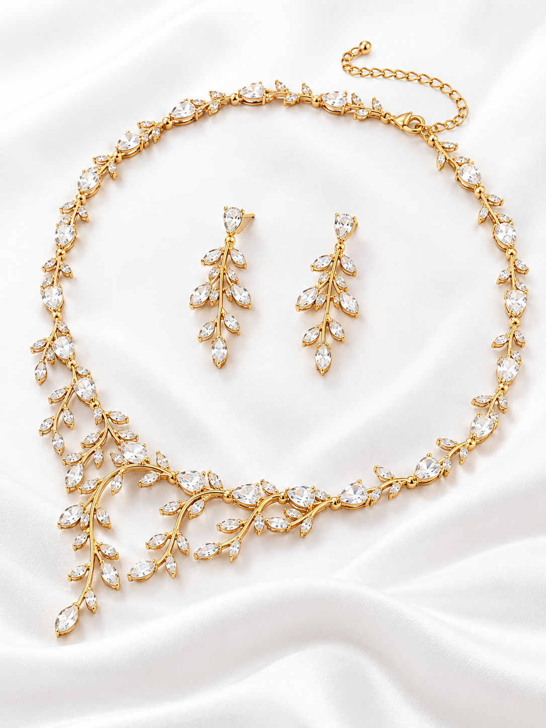 Marquise Leaf Vine Wedding Necklace & Earrings Set For Women