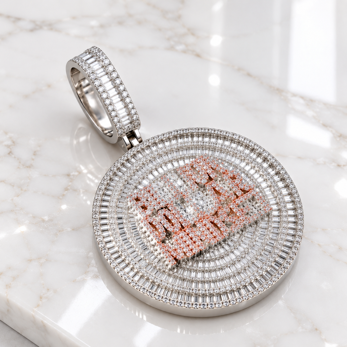 925 Sterling Silver Iced Out Round Moissanite Diamond Pendant For Men