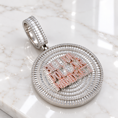 925 Sterling Silver Iced Out Round Moissanite Diamond Pendant For Men