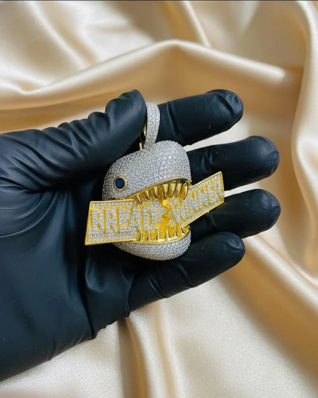 Iced Out Bread Winner Silver Pendant