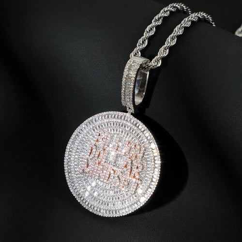 925 Sterling Silver Iced Out Round Moissanite Diamond Pendant For Men