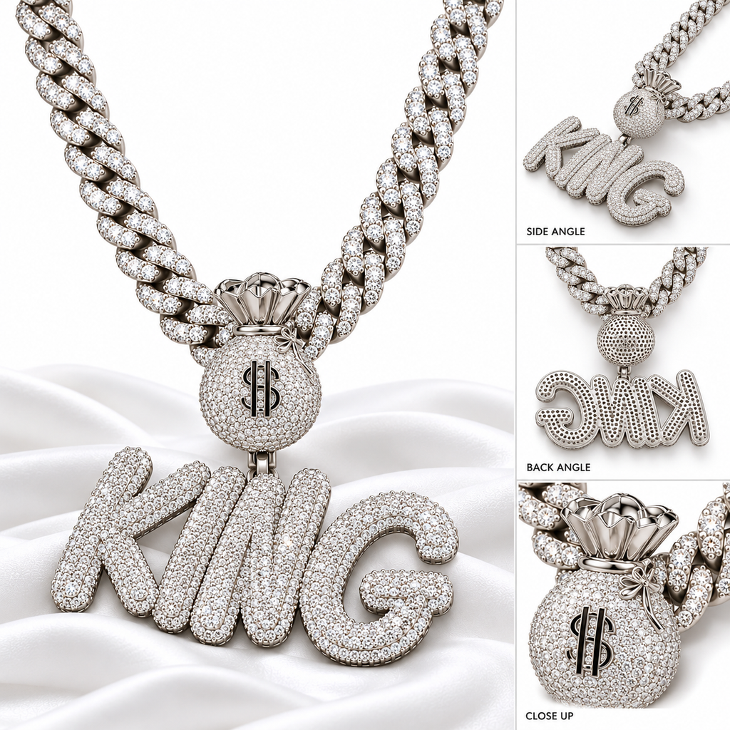 Iced Out KING Pendant with Money Bag Bail | Hip Hop Jewelry