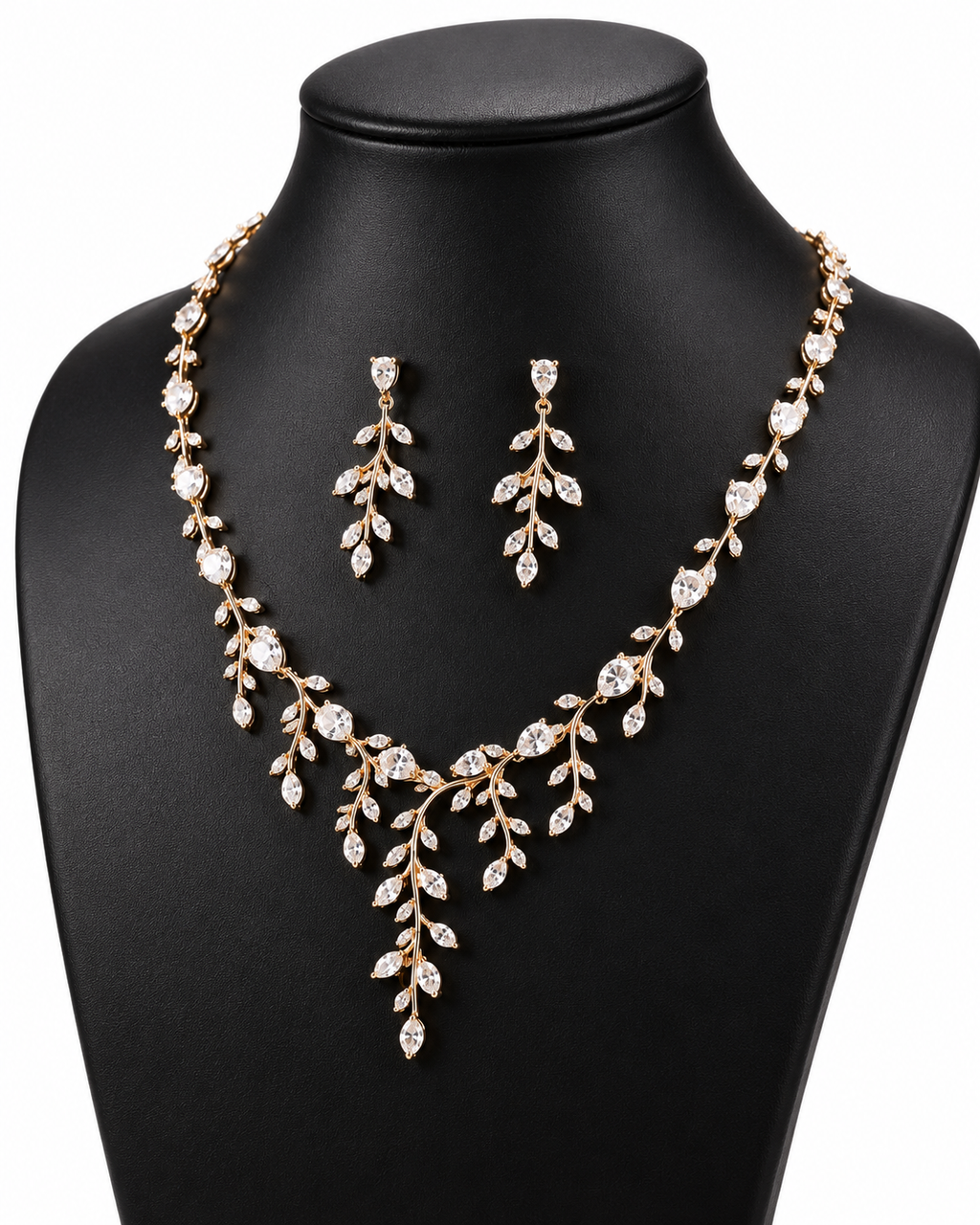 Marquise Leaf Vine Wedding Necklace & Earrings Set For Women