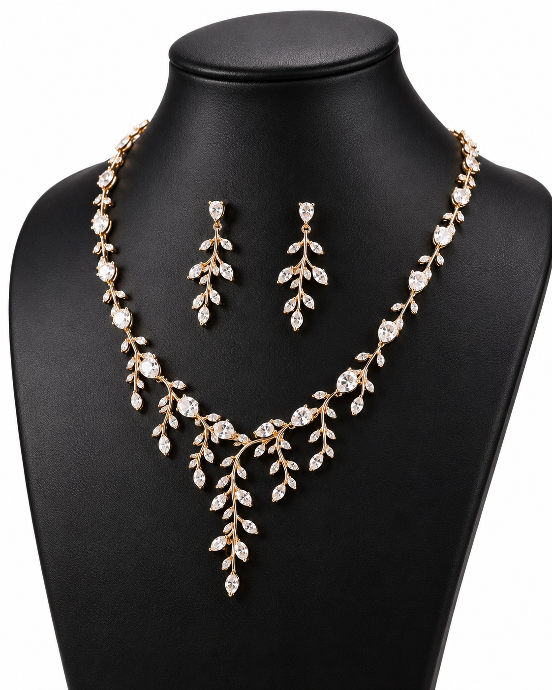 Marquise Leaf Vine Wedding Necklace & Earrings Set For Women