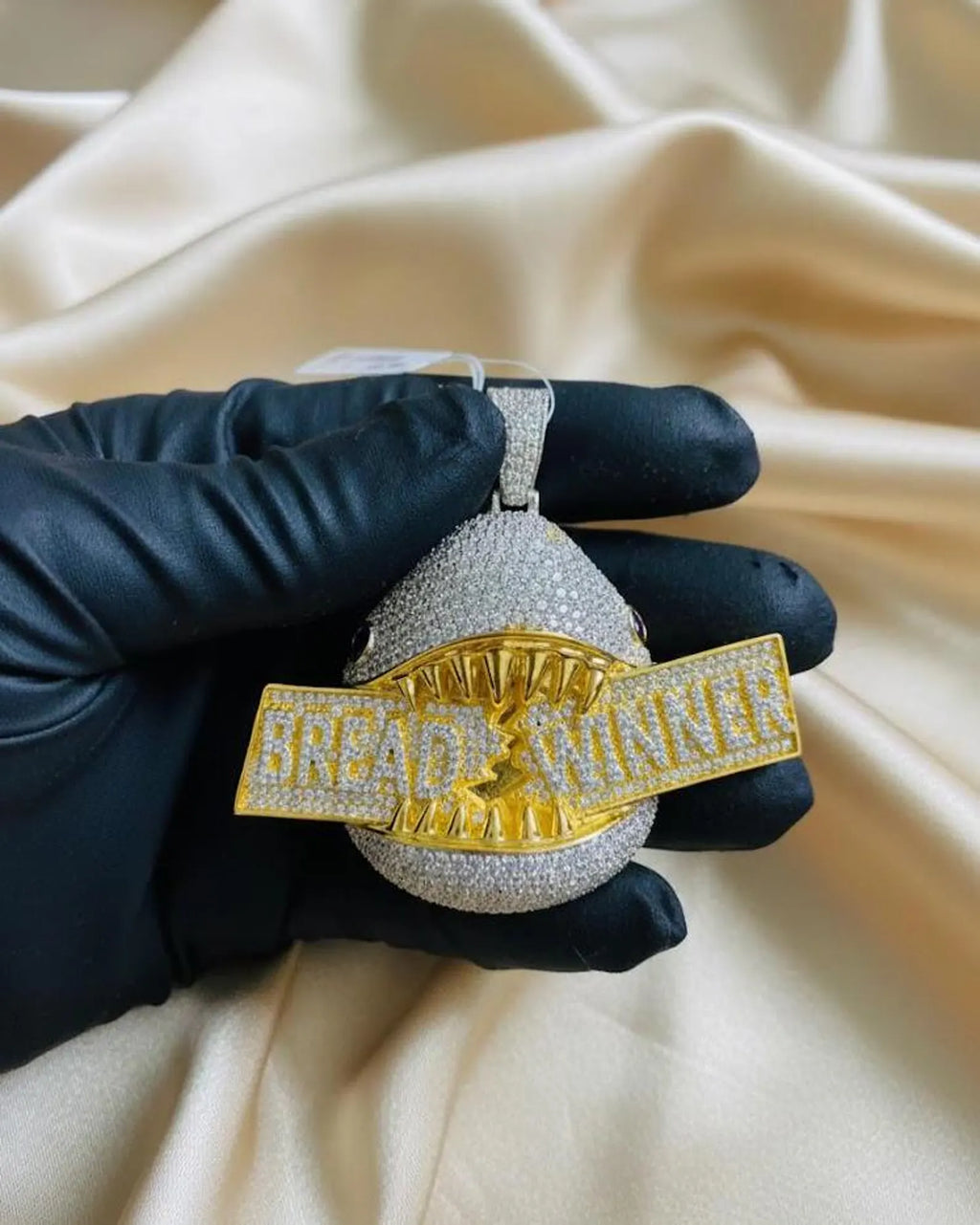 Iced Out Bread Winner Silver Pendant