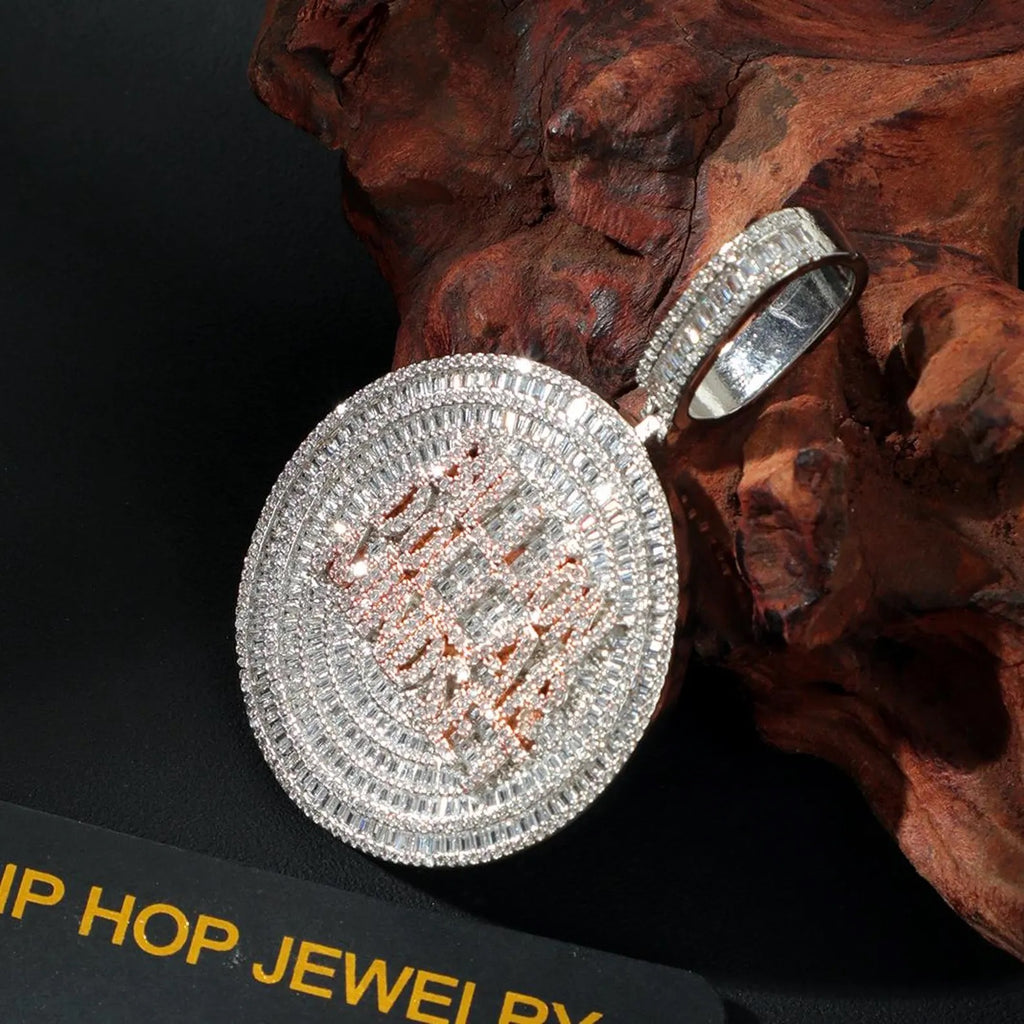 925 Sterling Silver Iced Out Round Moissanite Diamond Pendant For Men