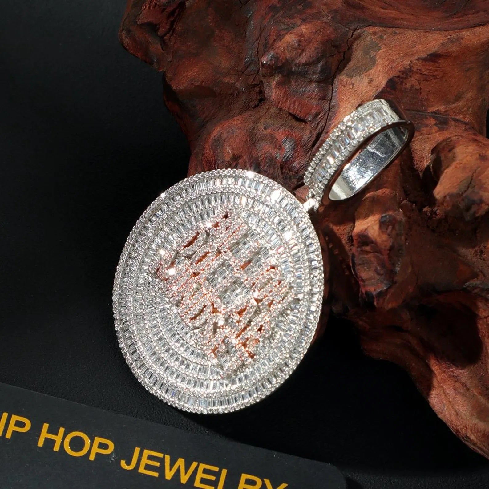 925 Sterling Silver Iced Out Round Moissanite Diamond Pendant For Men