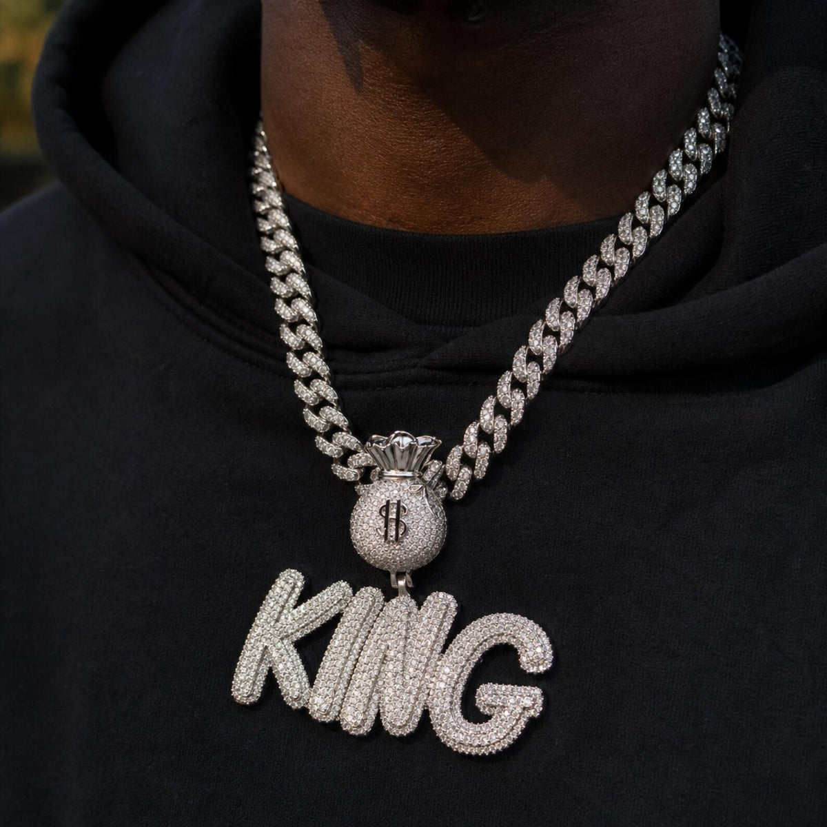 Iced Out KING Pendant with Money Bag Bail | Hip Hop Jewelry