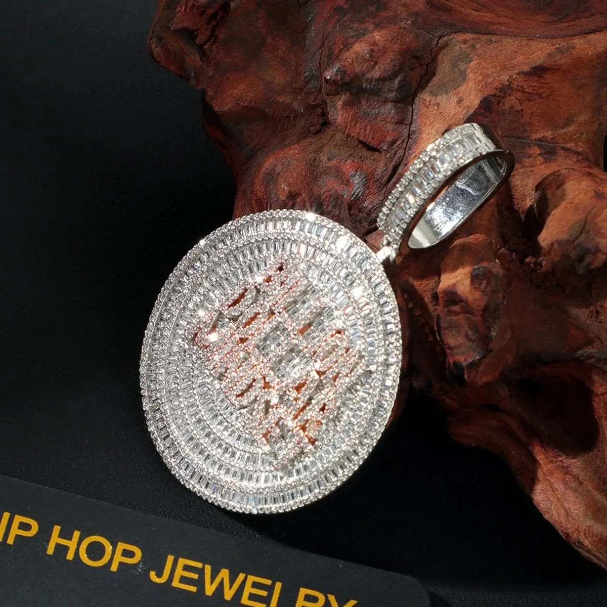 925 Sterling Silver Iced Out Round Moissanite Diamond Pendant For Men