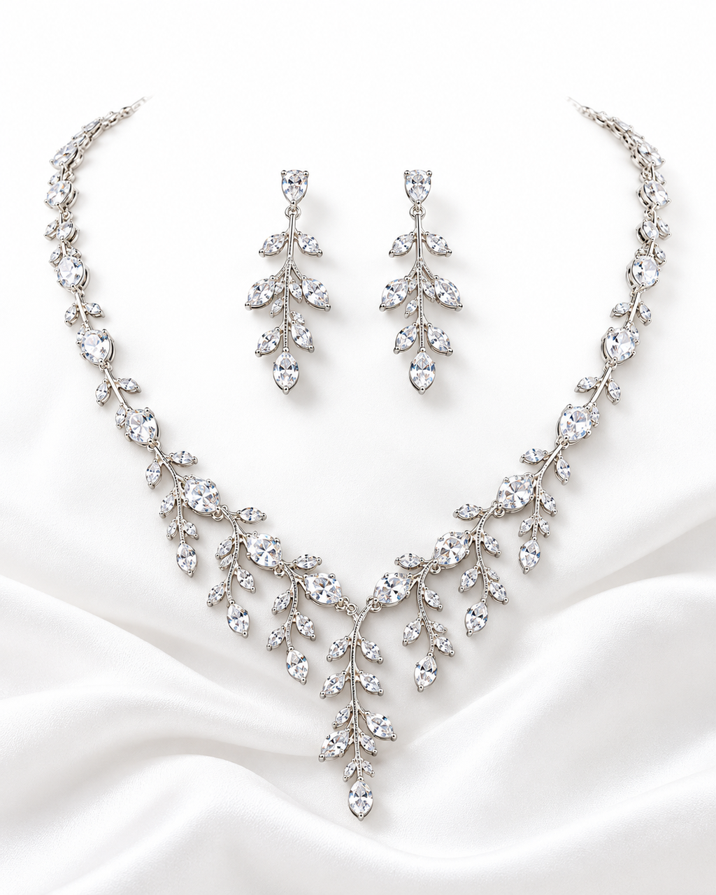 Marquise Leaf Vine Wedding Necklace & Earrings Set For Women
