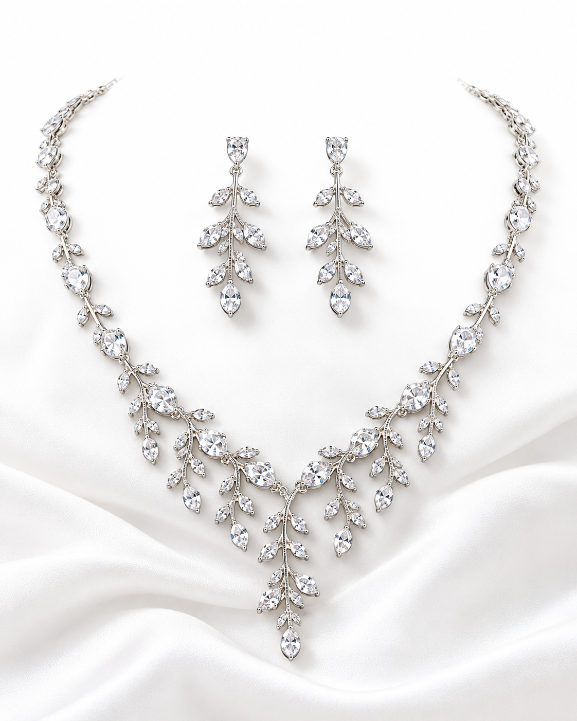 Marquise Leaf Vine Wedding Necklace & Earrings Set For Women