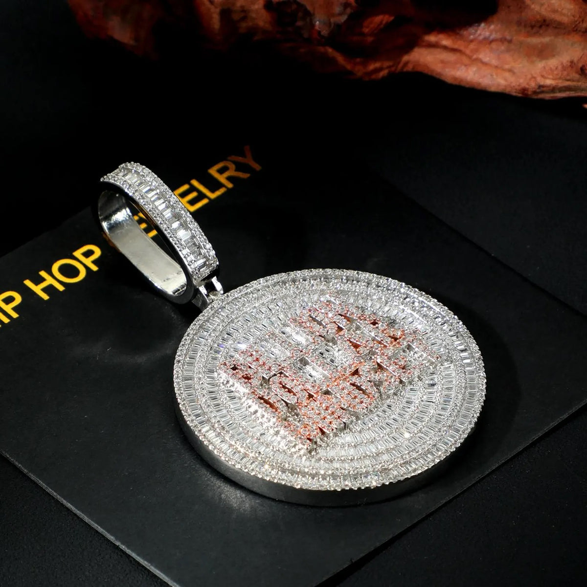 925 Sterling Silver Iced Out Round Moissanite Diamond Pendant For Men