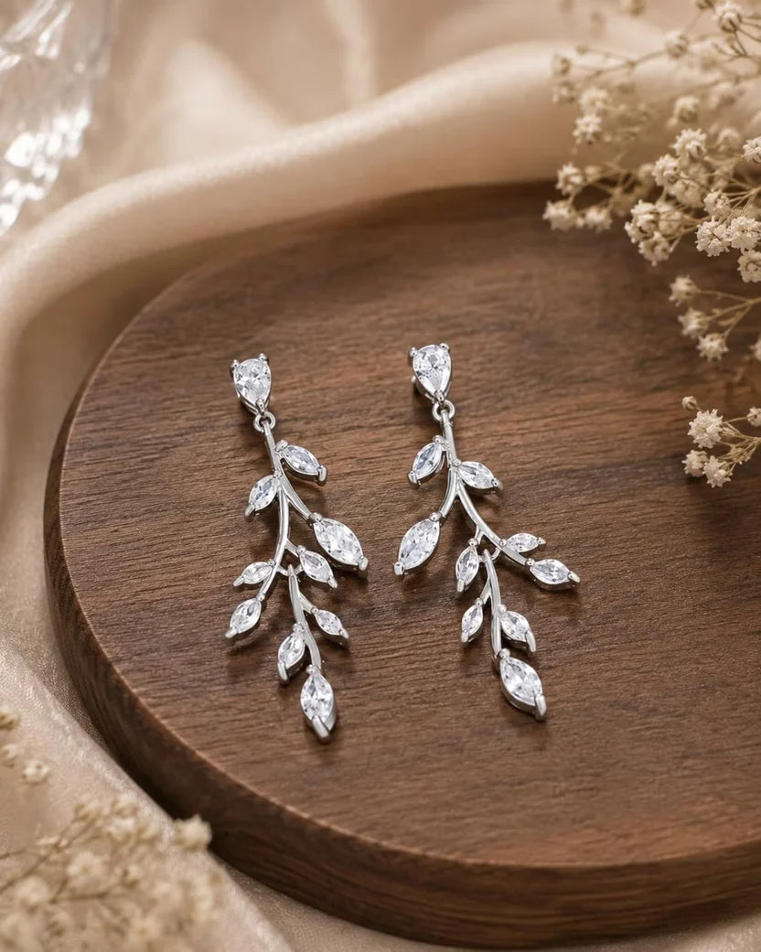 Marquise Leaf Vine Wedding Necklace & Earrings Set For Women