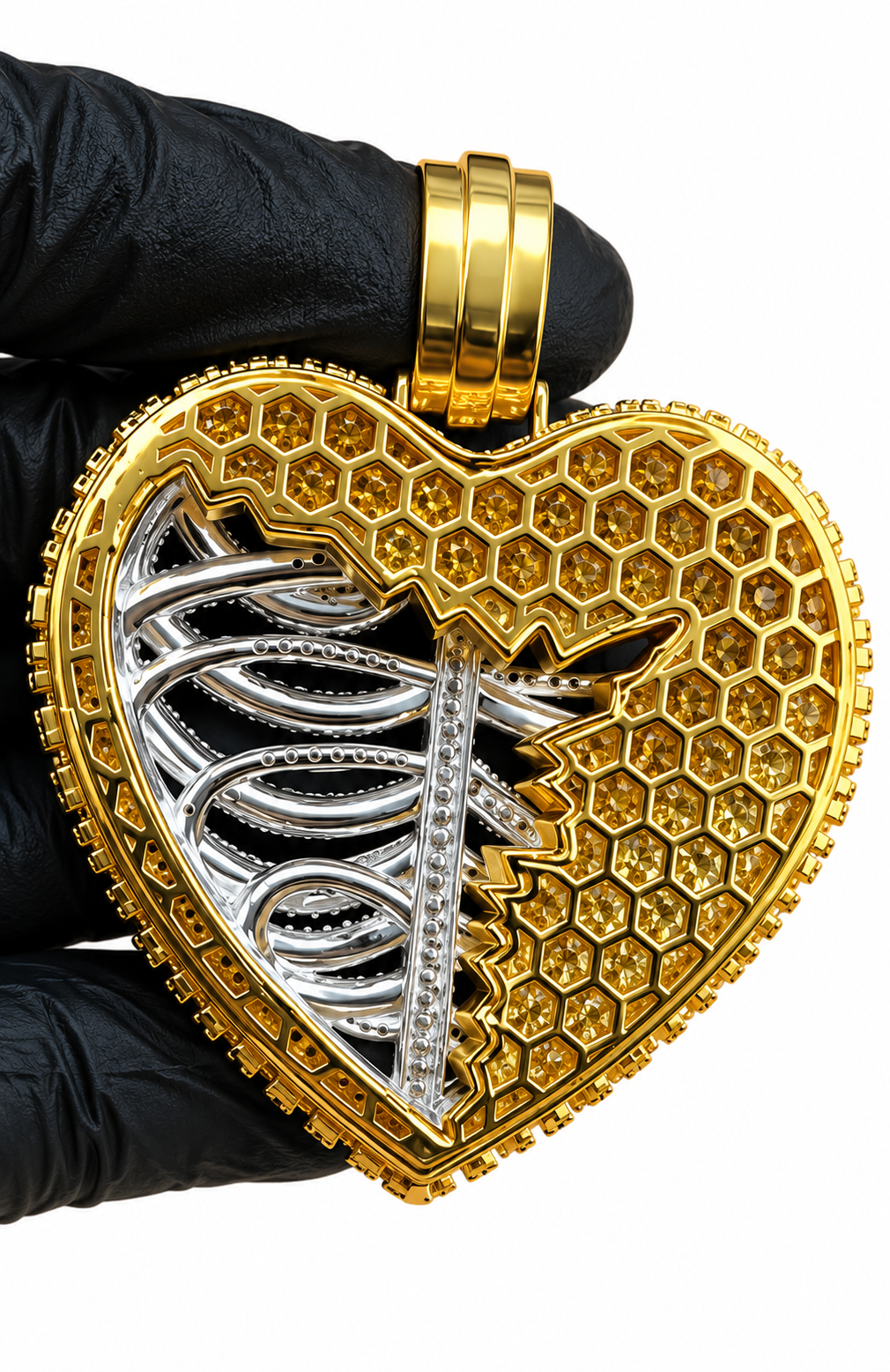 Ribcage Heart Iced Out Pendant