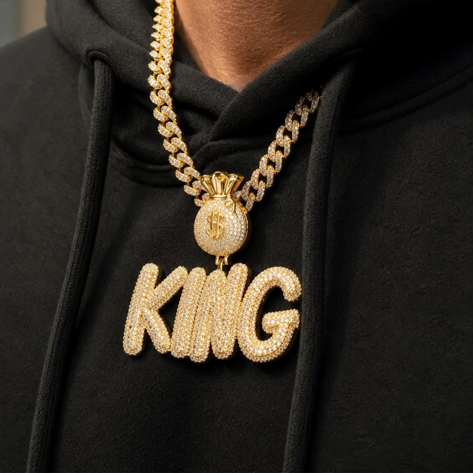 Iced Out KING Pendant with Money Bag Bail | Hip Hop Jewelry