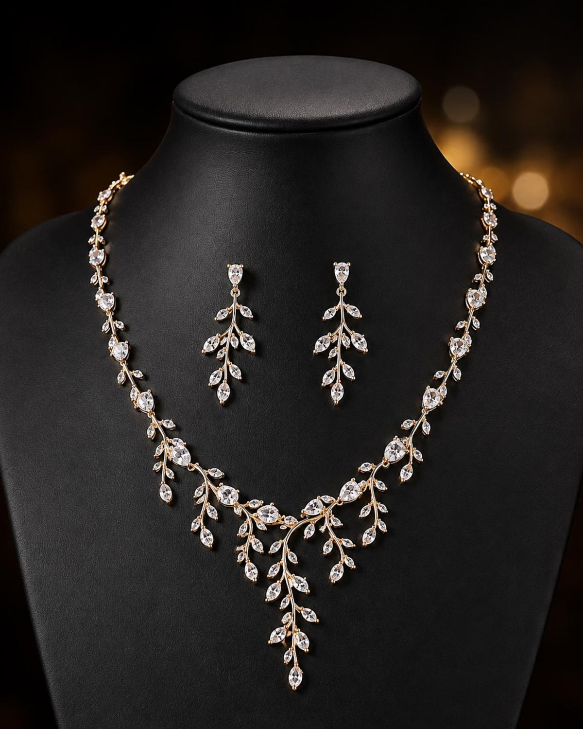 Marquise Leaf Vine Wedding Necklace & Earrings Set For Women