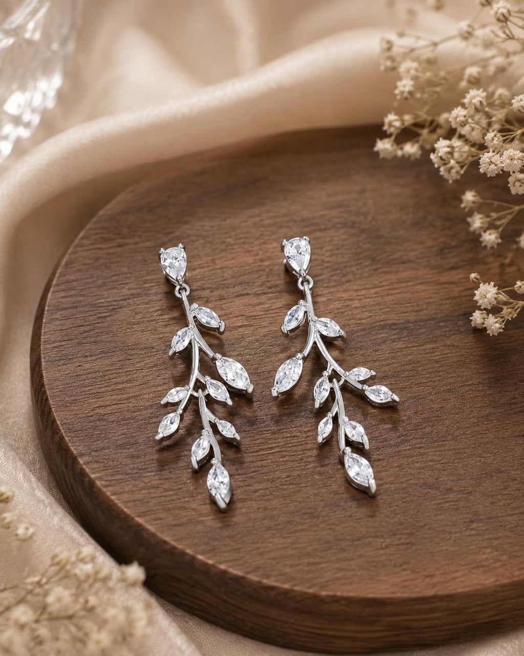 Marquise Leaf Vine Wedding Necklace & Earrings Set For Women