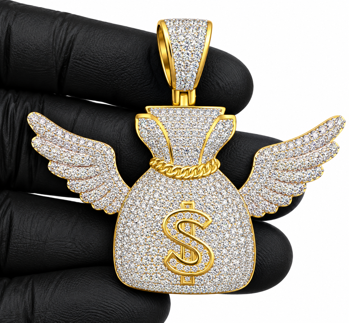 Flying Money Bag Iced Out Statement Pendant