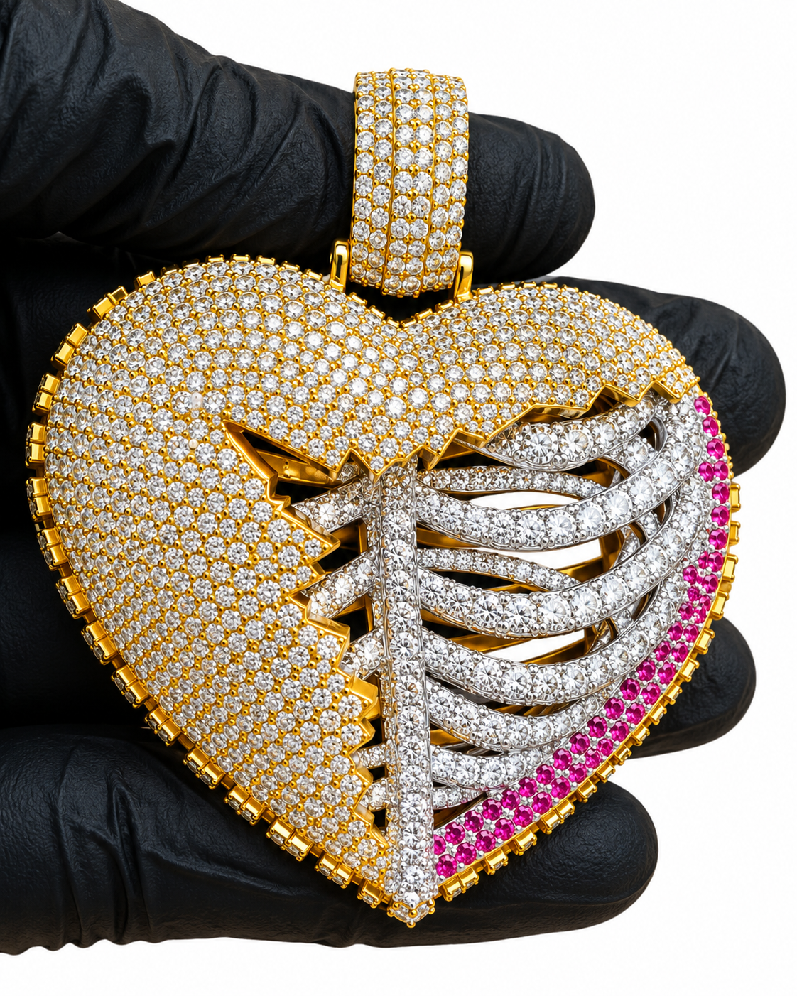 Ribcage Heart Iced Out Pendant
