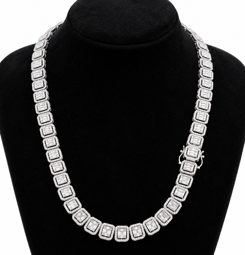 Baguette Cut Diamond Tennis Iced Out Link Chain