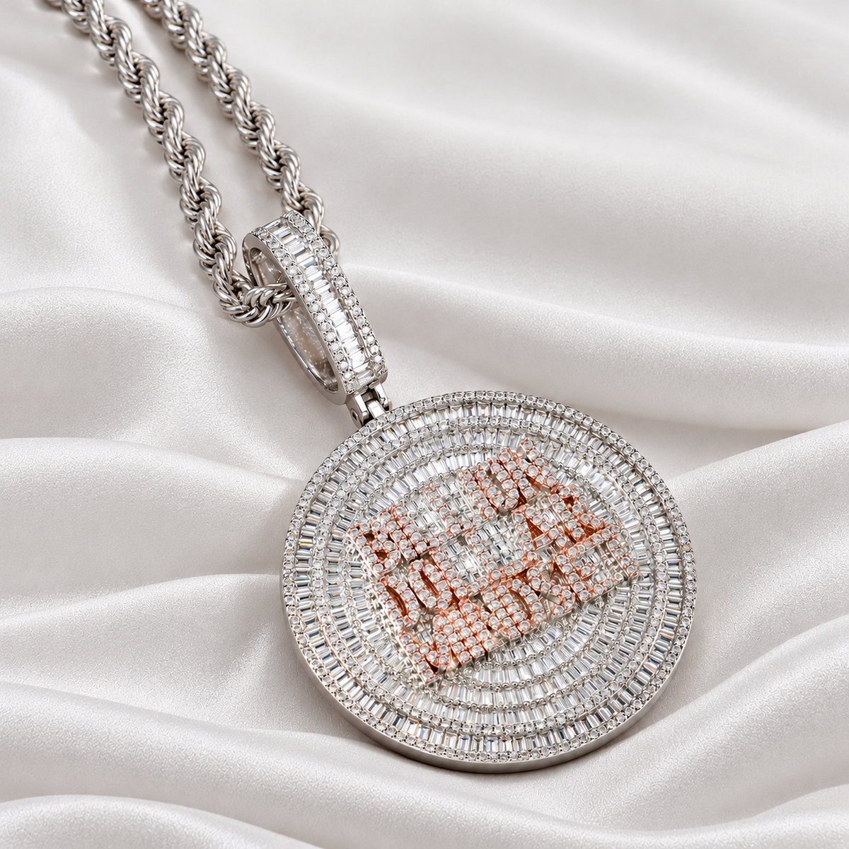 925 Sterling Silver Iced Out Round Moissanite Diamond Pendant For Men