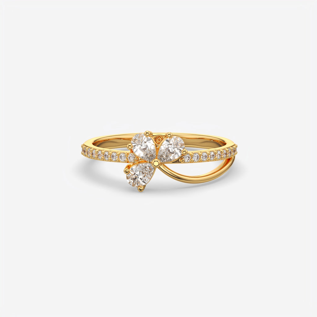Pear And Round Diamond Floral Ring