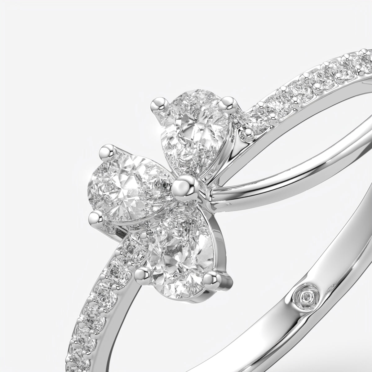 Pear And Round Diamond Floral Ring