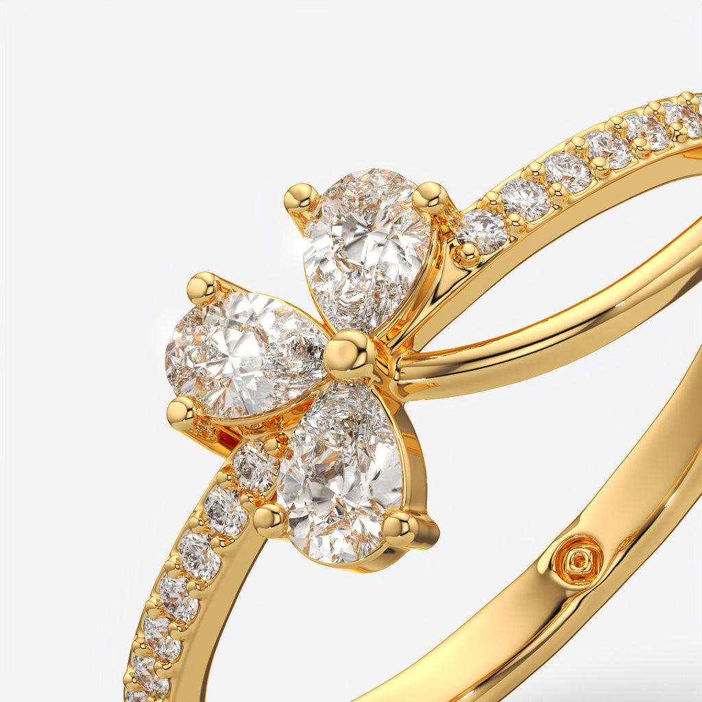 Pear And Round Diamond Floral Ring