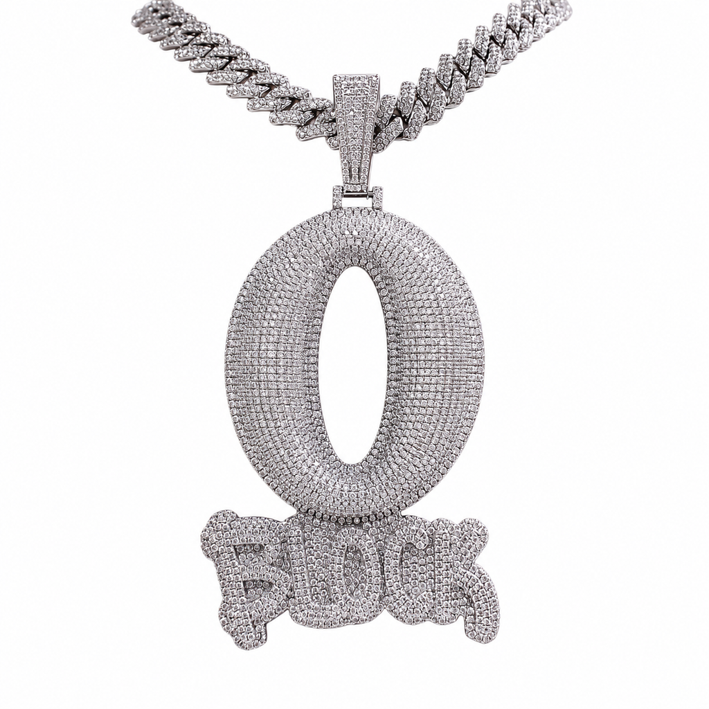 Q Block 925 Silver Iced Out Pendant | Hip Hop Jewelry USA