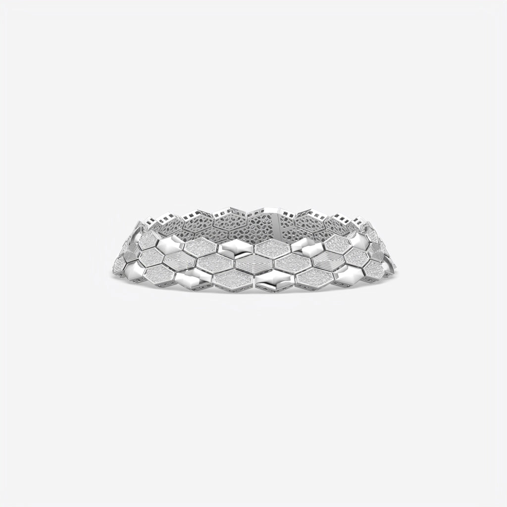 Luxury Men Honeycomb Silver Diamond Bracelet