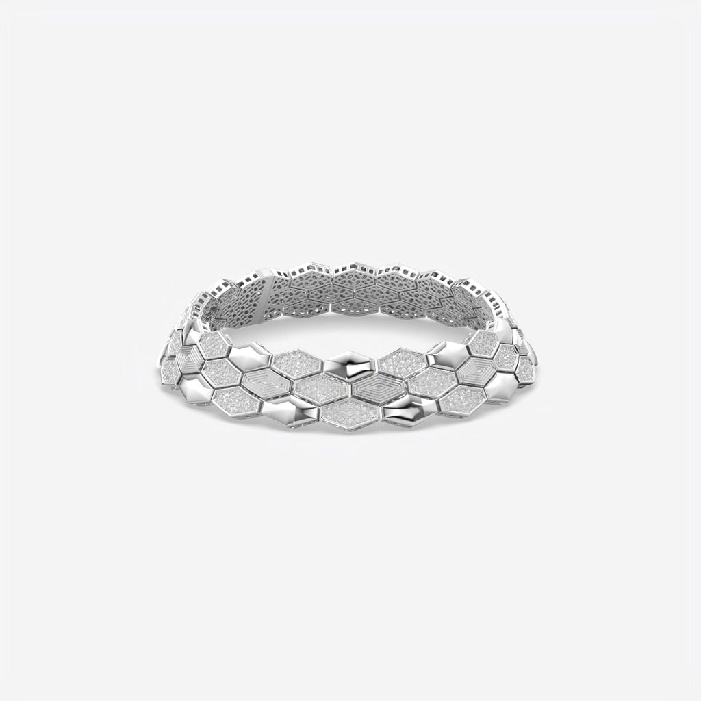 Luxury Men Honeycomb Silver Diamond Bracelet