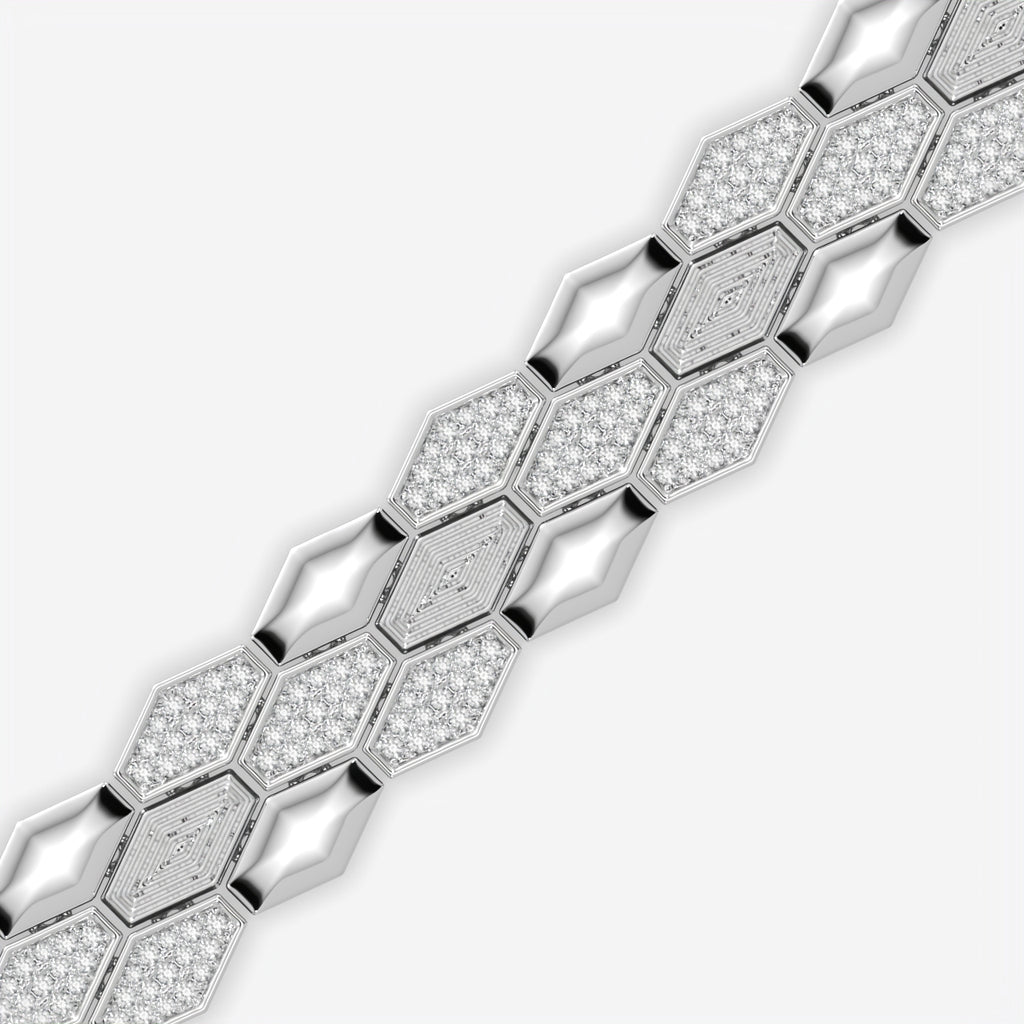 Luxury Men Honeycomb Silver Diamond Bracelet