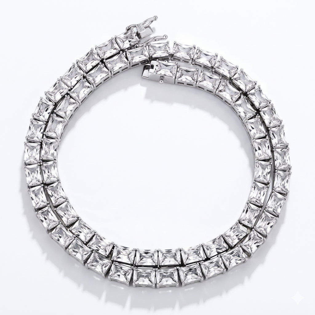 Statement Iced Out Princess Cut Diamond Tennis Chain