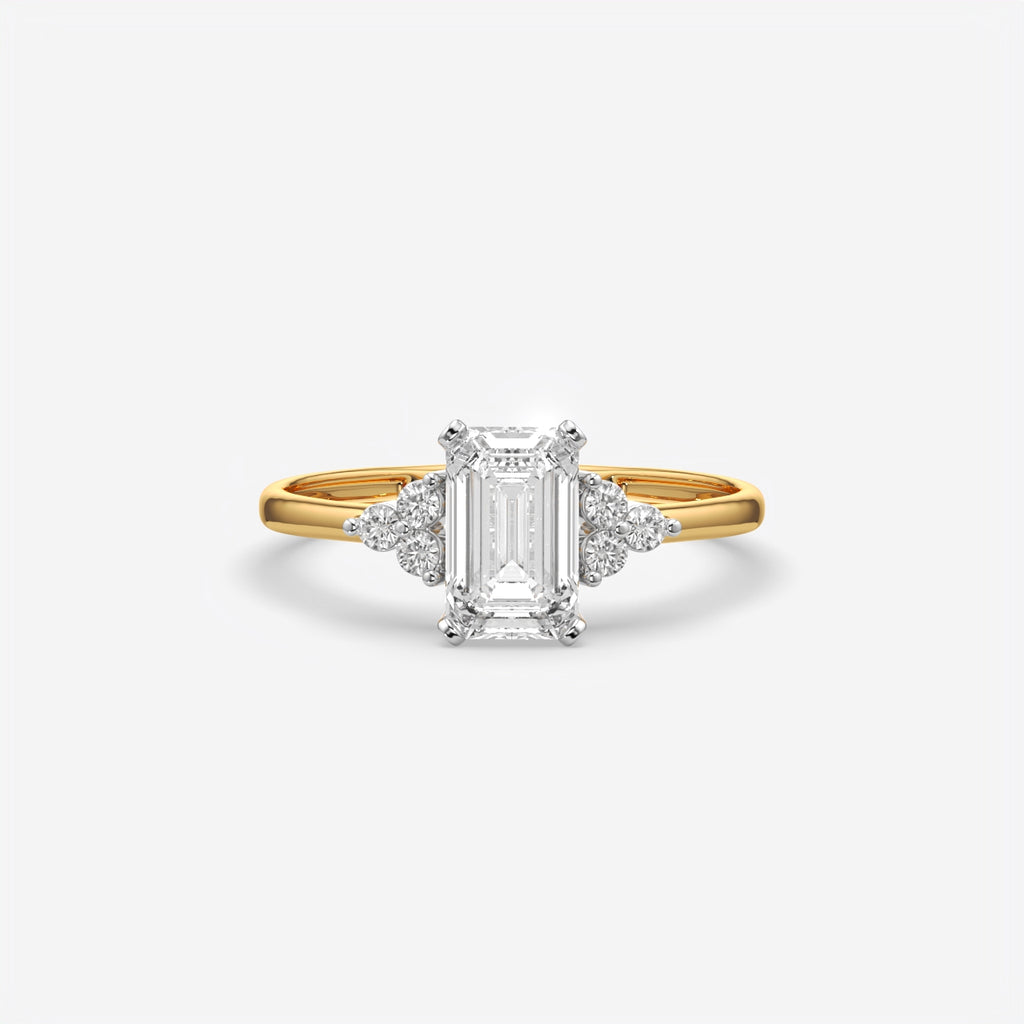 Emerald Cut Floral Side Stone Engagement Ring