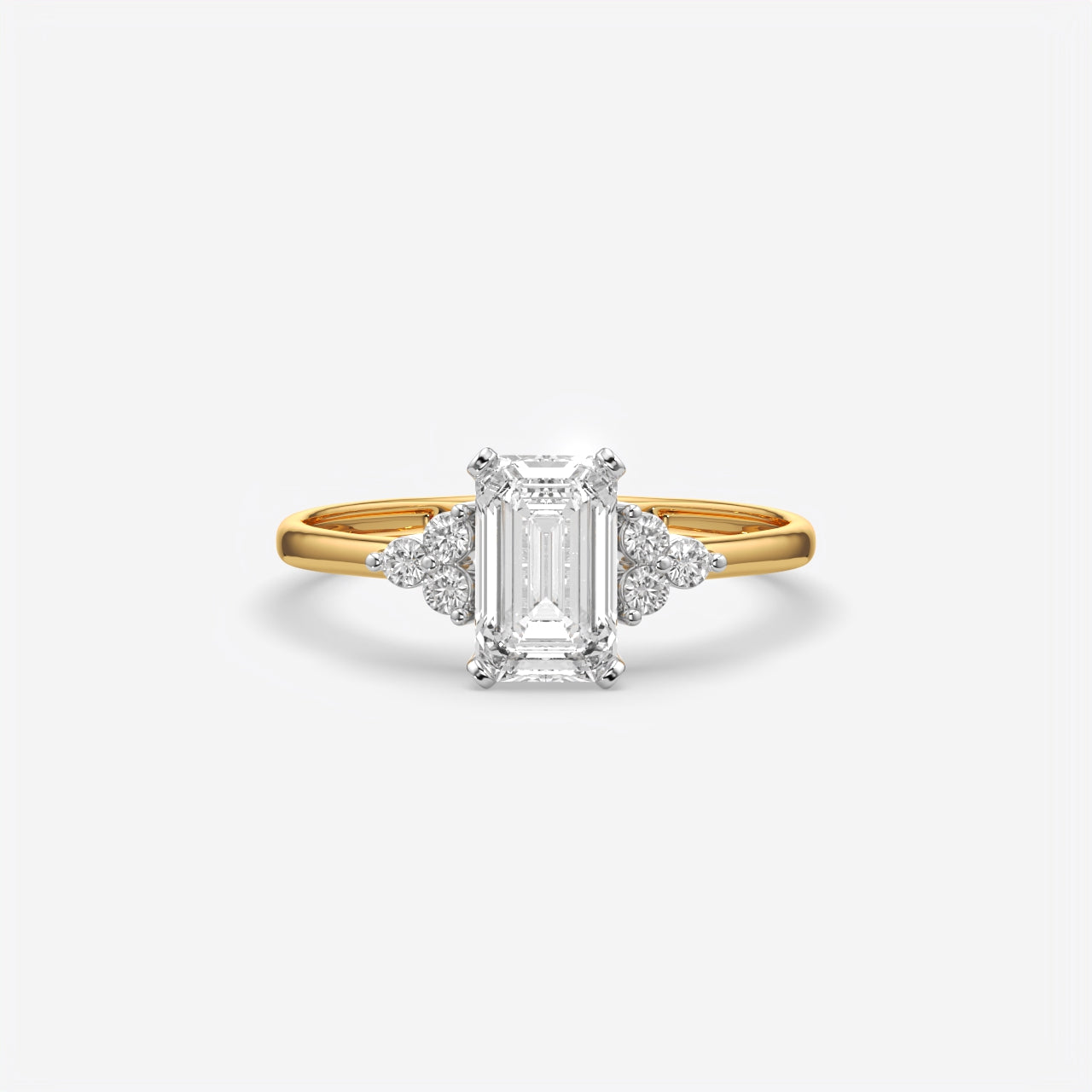 Emerald Cut Floral Side Stone Engagement Ring