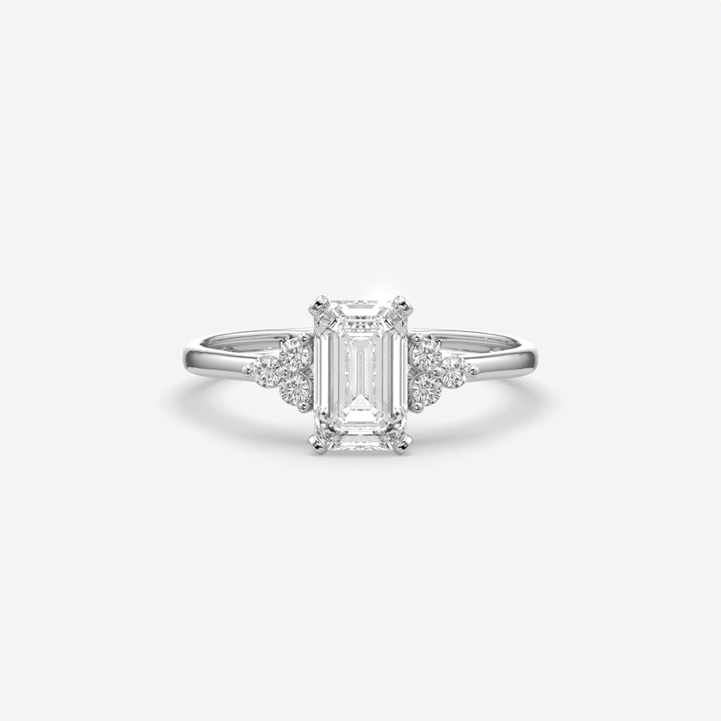 Emerald Cut Floral Side Stone Engagement Ring
