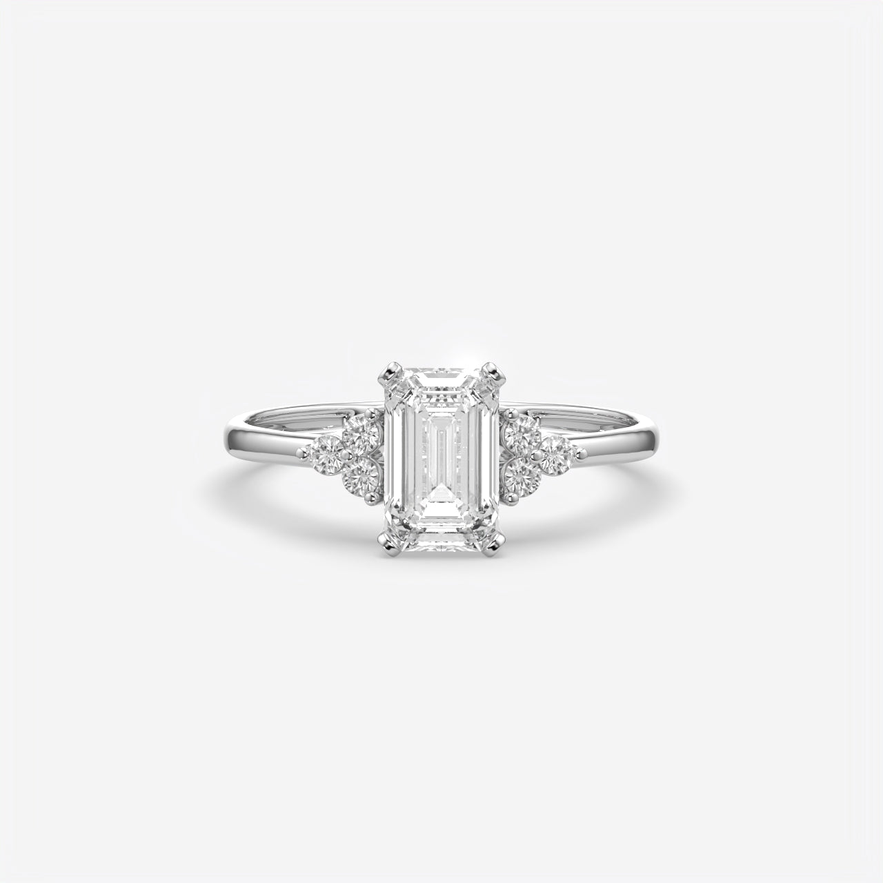 Emerald Cut Floral Side Stone Engagement Ring