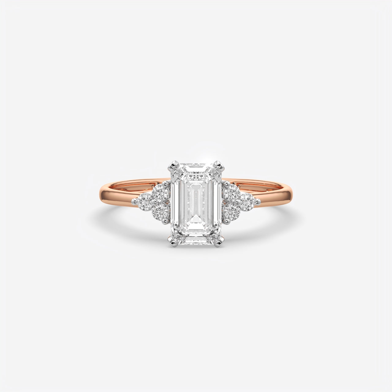 Emerald Cut Floral Side Stone Engagement Ring