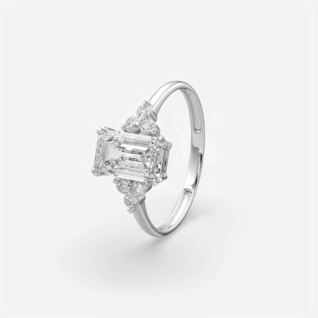Emerald Cut Floral Side Stone Engagement Ring