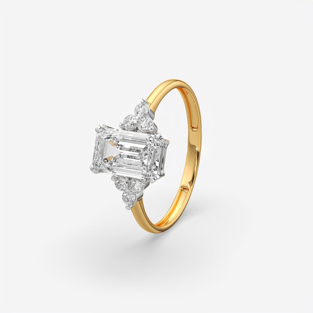 Emerald Cut Floral Side Stone Engagement Ring