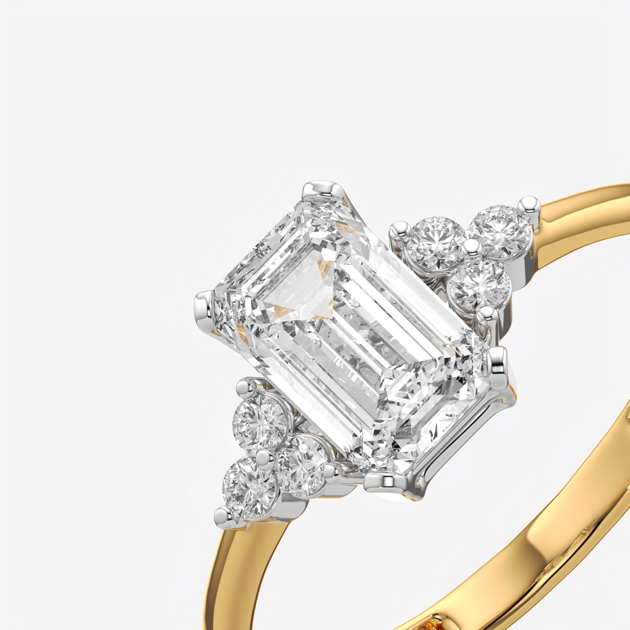 Emerald Cut Floral Side Stone Engagement Ring